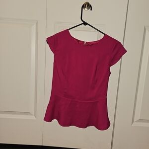 Express Fuchsia Peplum Short Sleeve Blouse